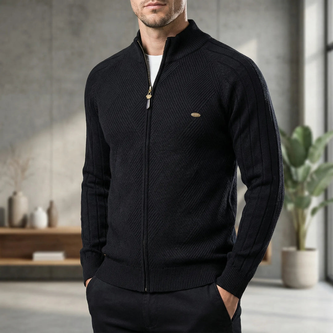 Karvex - Full-Zip Stand Collar Cardigan Sweater