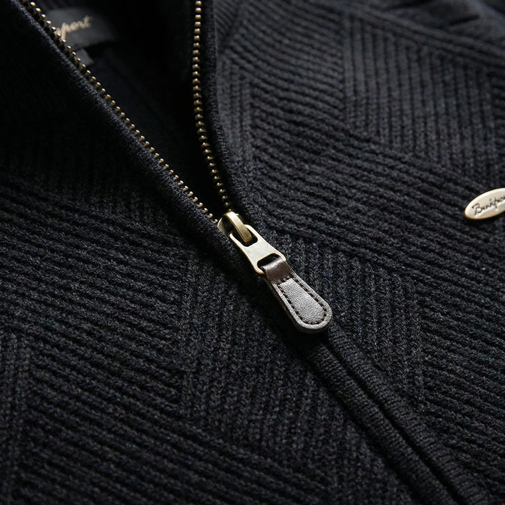 Karvex - Full-Zip Stand Collar Cardigan Sweater