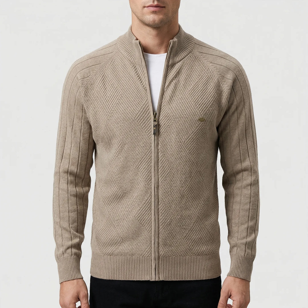 Karvex - Full-Zip Stand Collar Cardigan Sweater