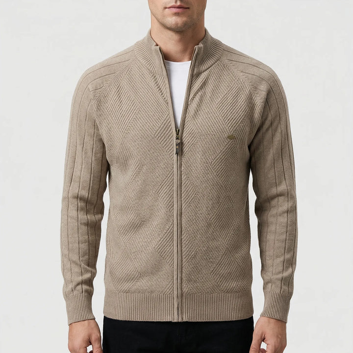 Karvex - Full-Zip Stand Collar Cardigan Sweater