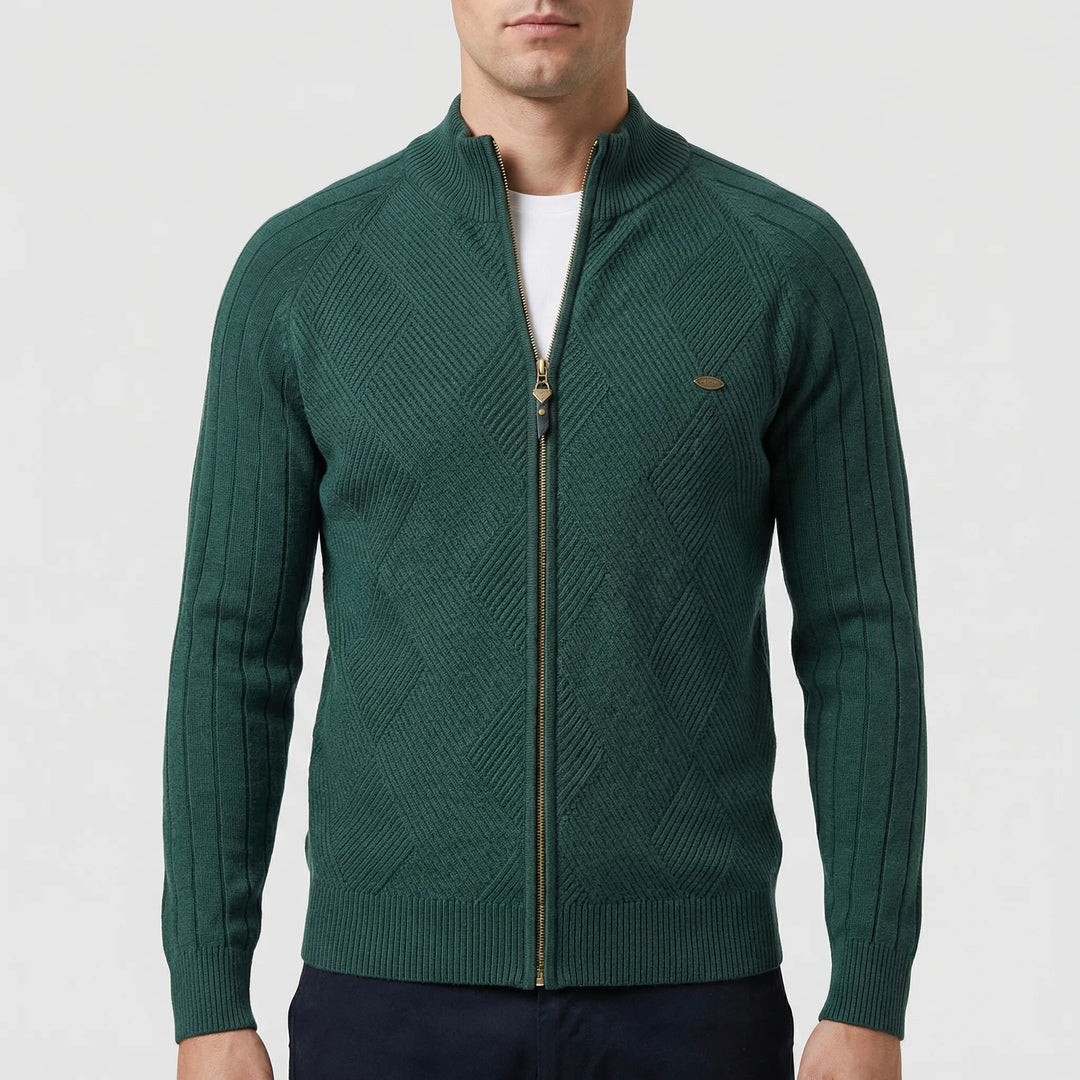 Karvex - Full-Zip Stand Collar Cardigan Sweater