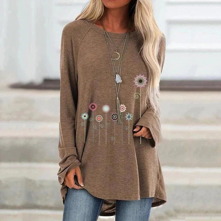 Sweatshirt med 3D Blomsterbroderi Mjuk Textur för Kvinnor