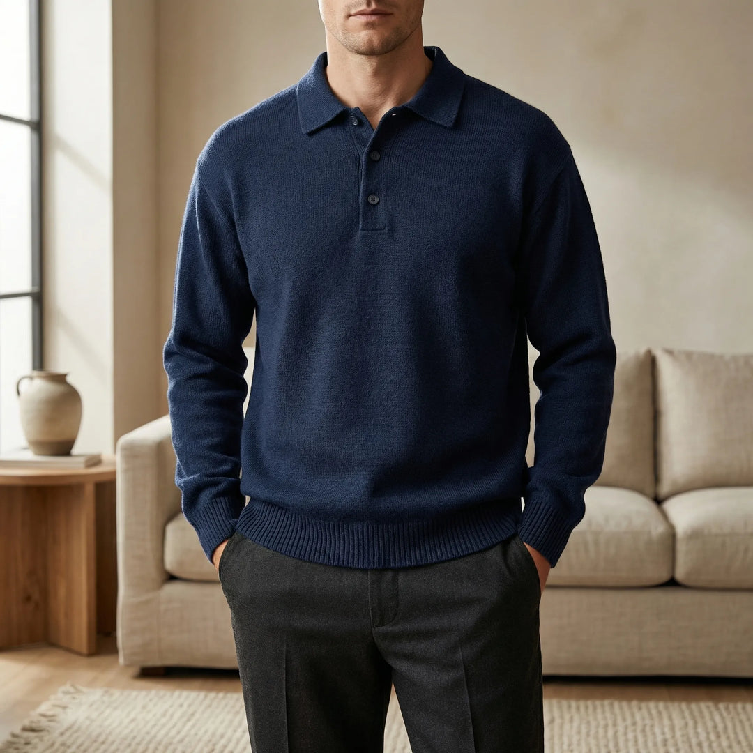 Klassivo - Fine-Knit Long Sleeve Polo Sweater