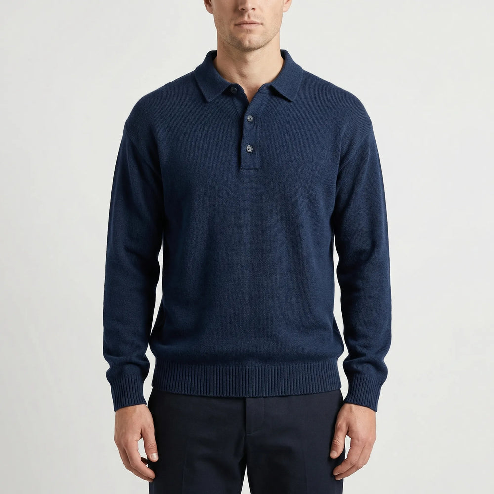 Klassivo - Fine-Knit Long Sleeve Polo Sweater