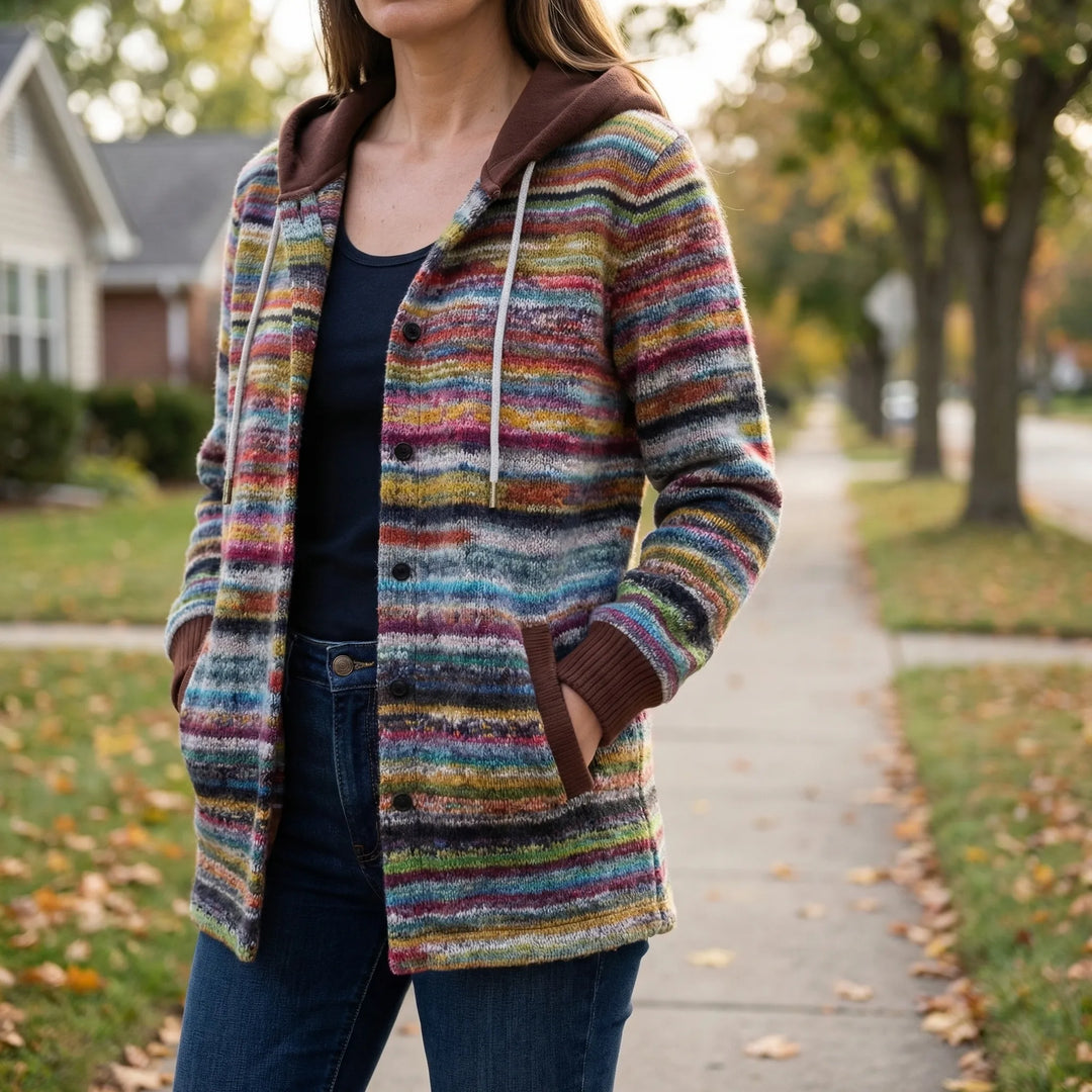 Knitella - Hooded Button-Front Knit Cardigan