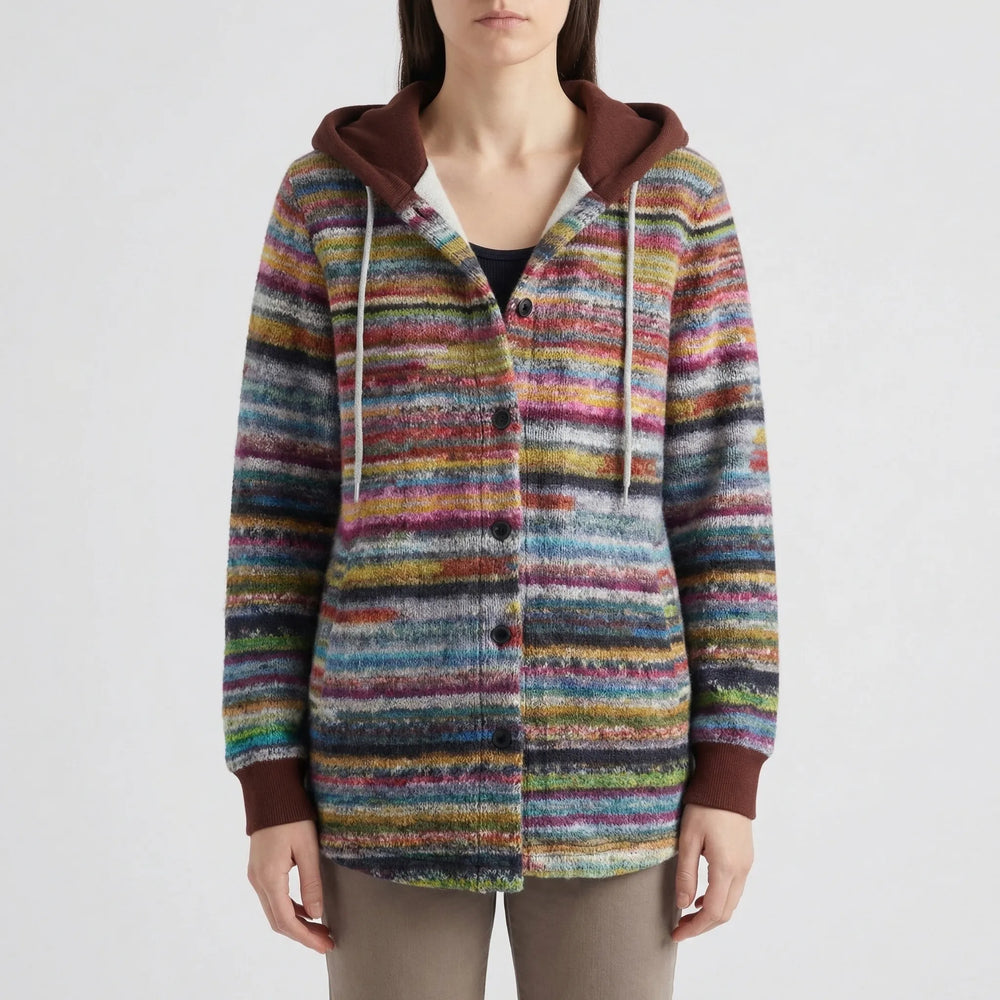 Knitella - Hooded Button-Front Knit Cardigan