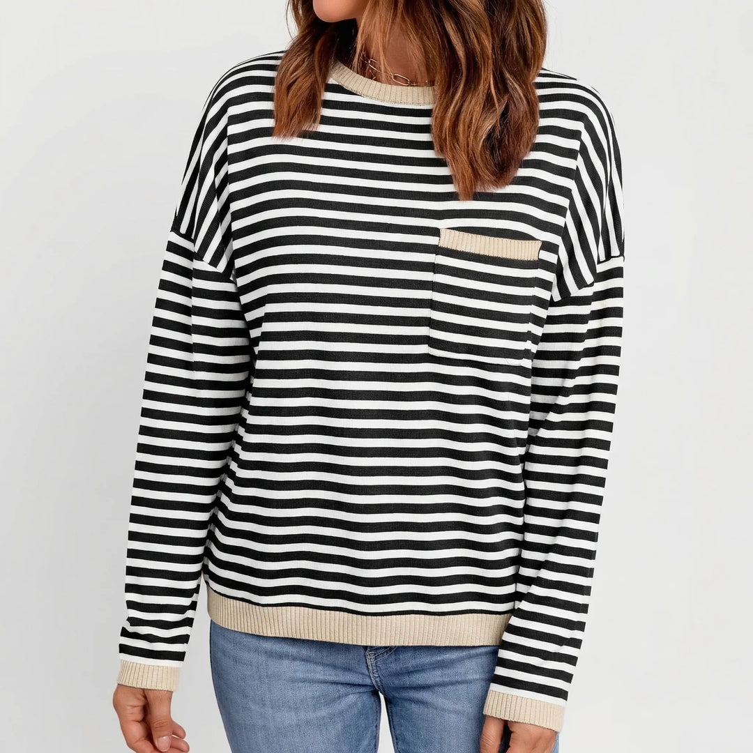 Knitelle - Loose Fit Striped Knit Pullover