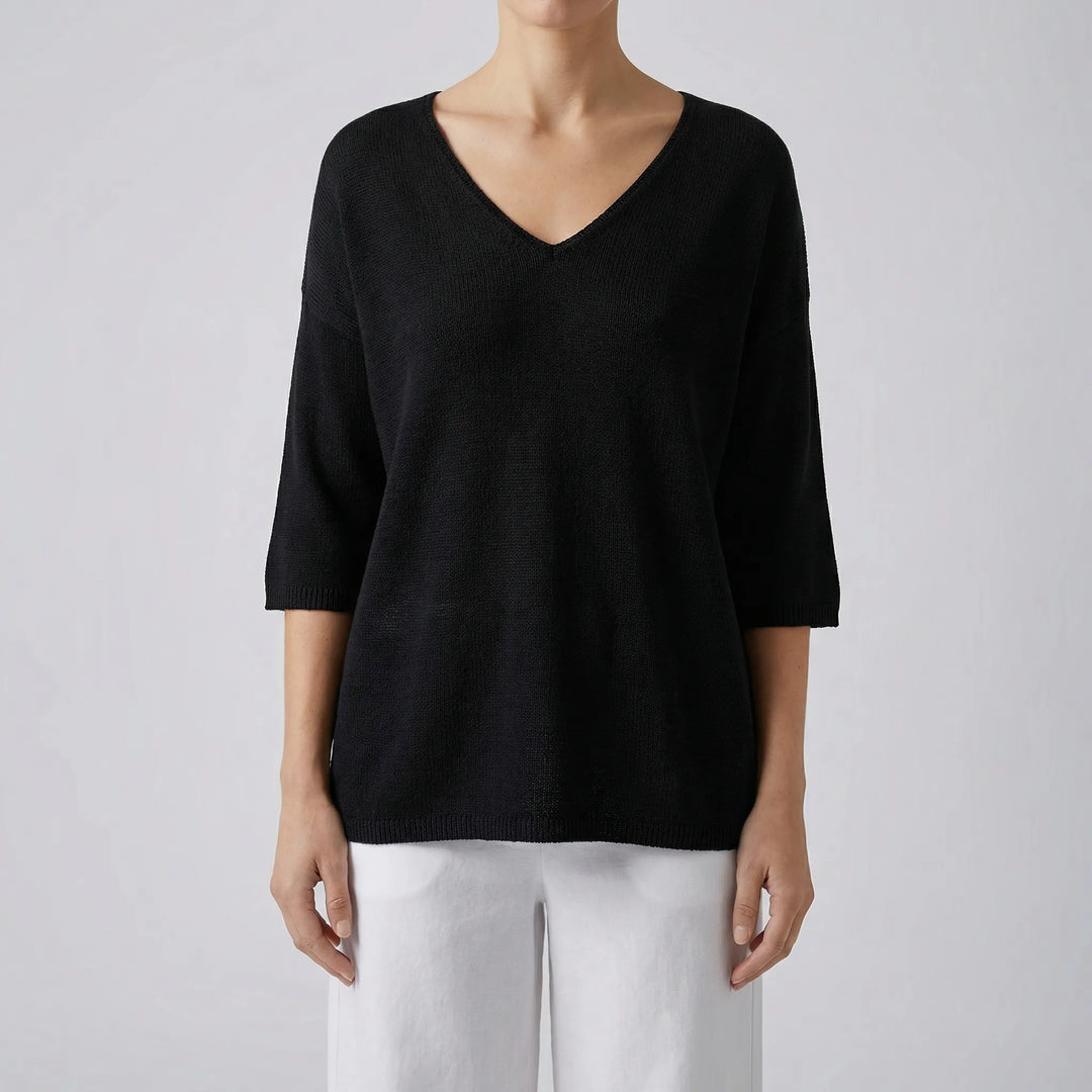 Knivara - V-Neck Knit Top For Women