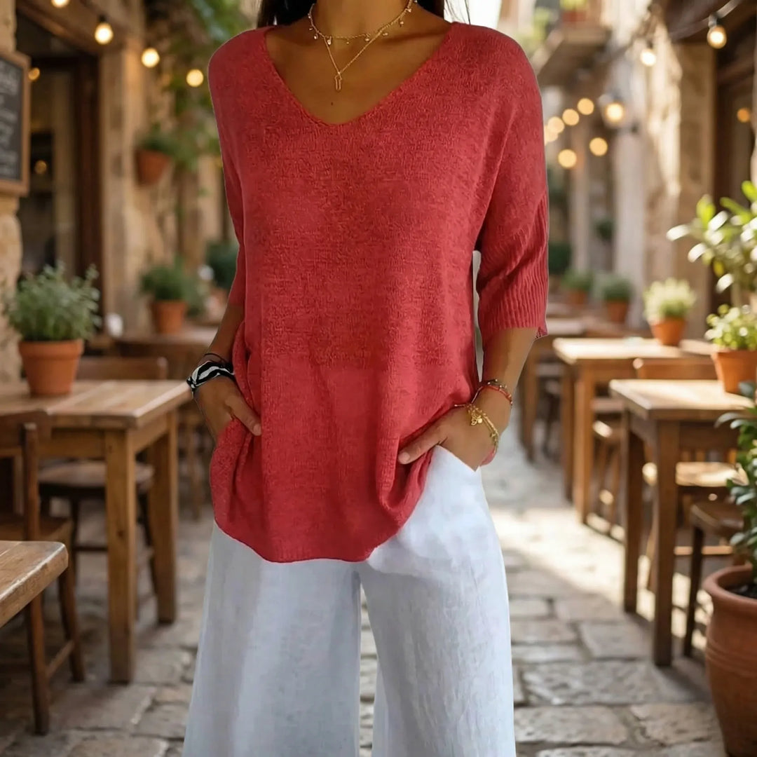 Knivara - V-Neck Knit Top For Women