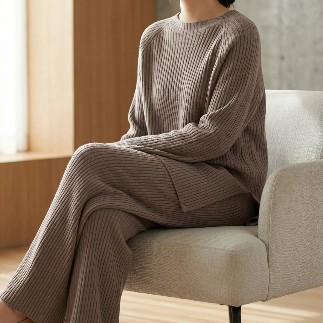 Knivelle - Ribbed Knit Two-Piece Sweater Set