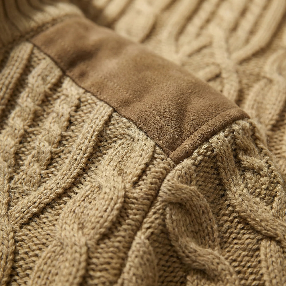 Knovurn - Fleece-Lined Cable Knit Cardigan Jacket