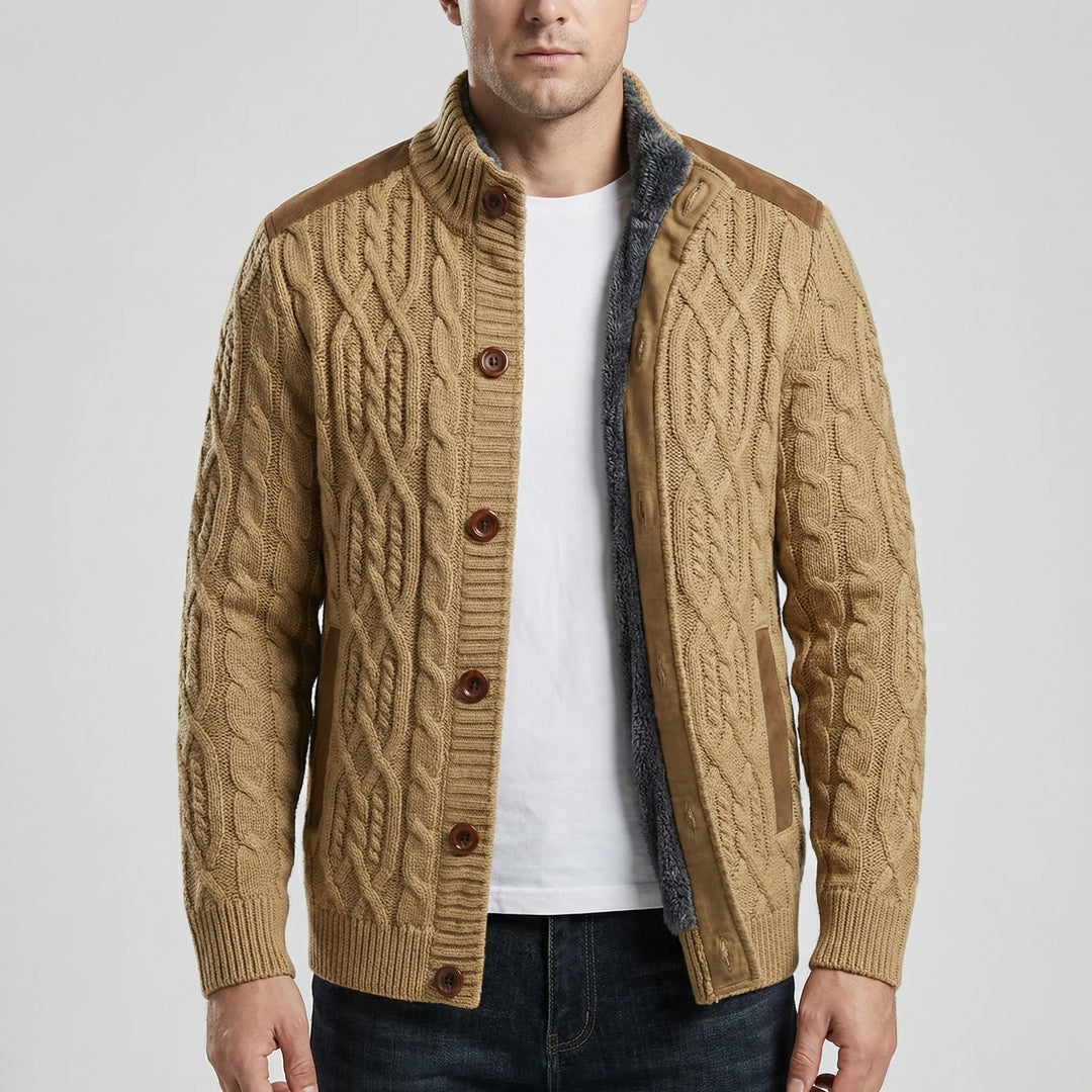 Knovurn - Fleece-Lined Cable Knit Cardigan Jacket