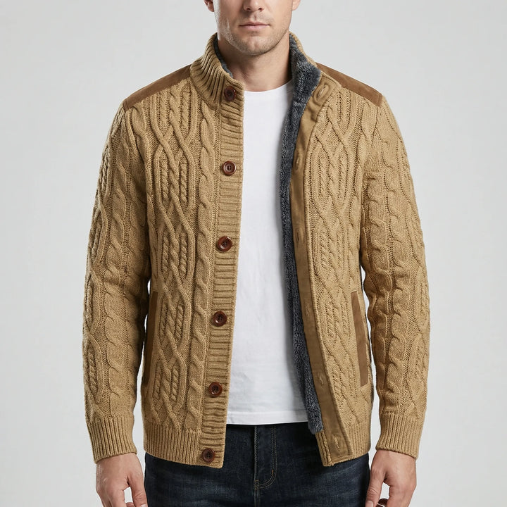 Knovurn - Fleece-Lined Cable Knit Cardigan Jacket