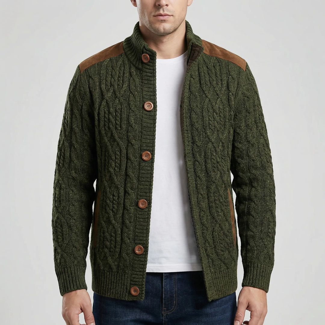 Knovurn - Fleece-Lined Cable Knit Cardigan Jacket