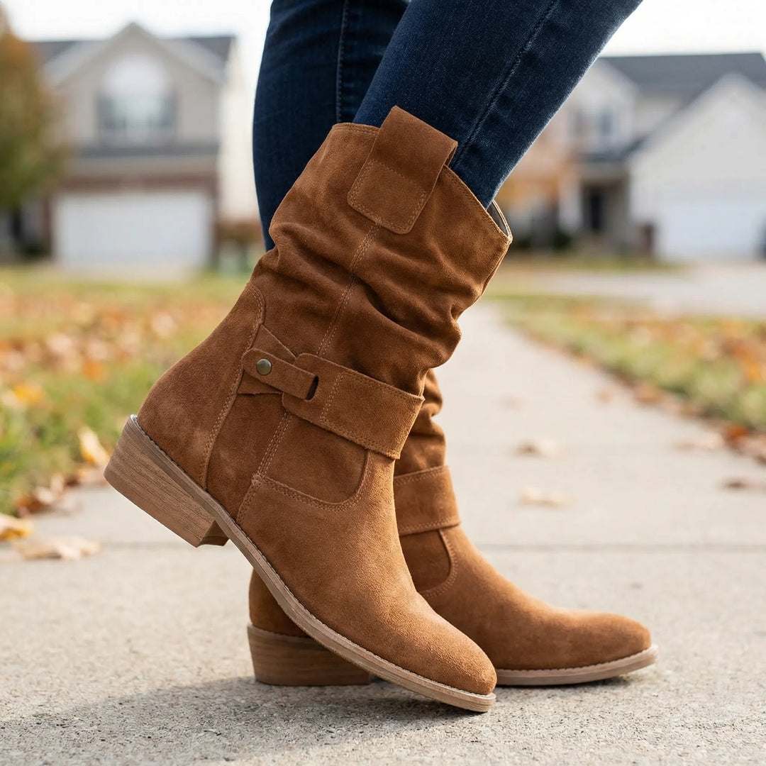 Kressla - Low Block Heel Slouch Ankle Boot