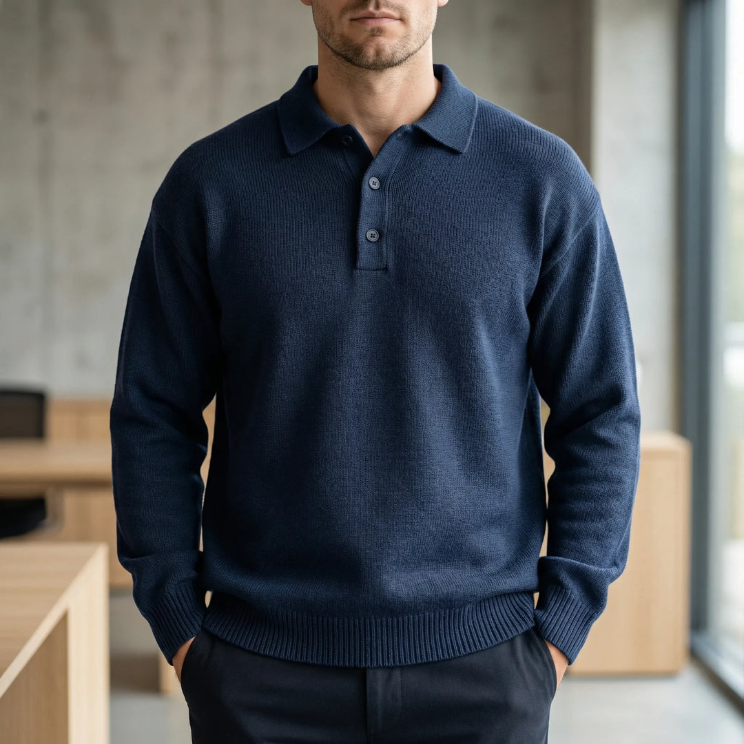 Krestol - Fine-Knit Long Sleeve Polo Sweater