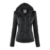 Hooded Faux Leather Moto Jacket för kvinnor
