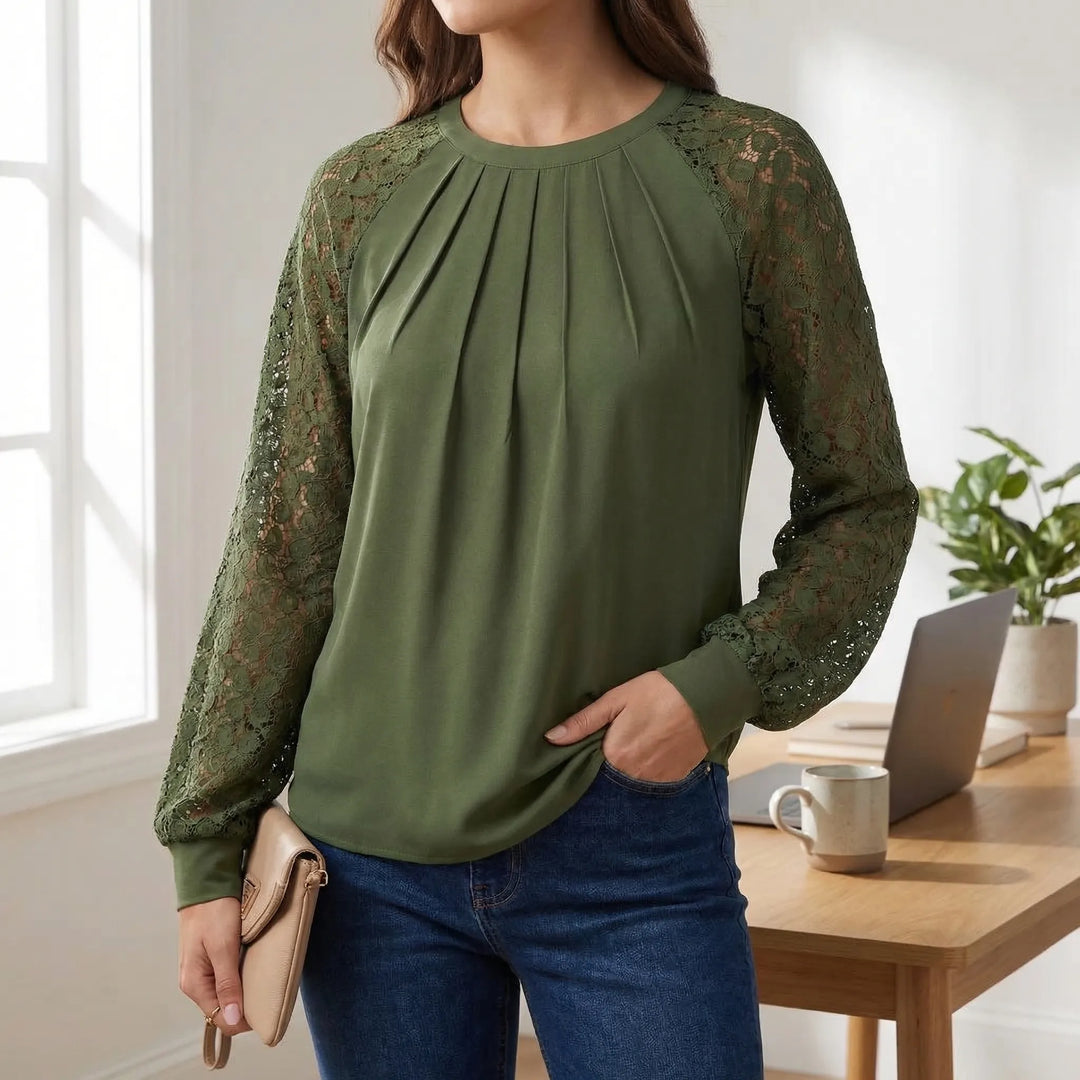 Lacevera - Long-Sleeve Blouse With Lace Sleeves