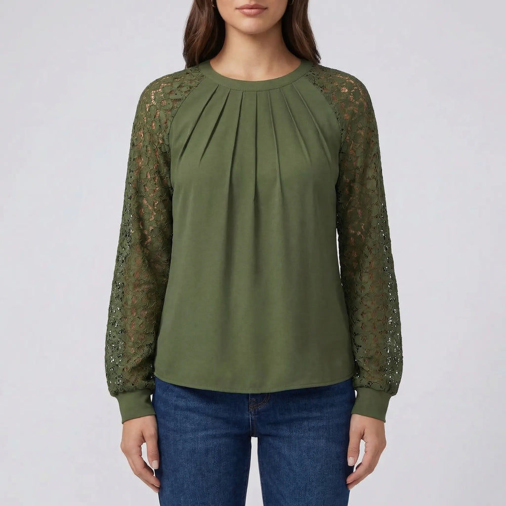 Lacevera - Long-Sleeve Blouse With Lace Sleeves