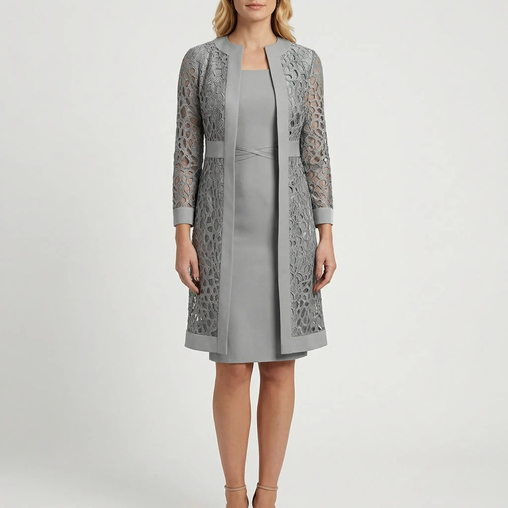 Lacevyne - Two-Piece Lace Overlay Dress Set