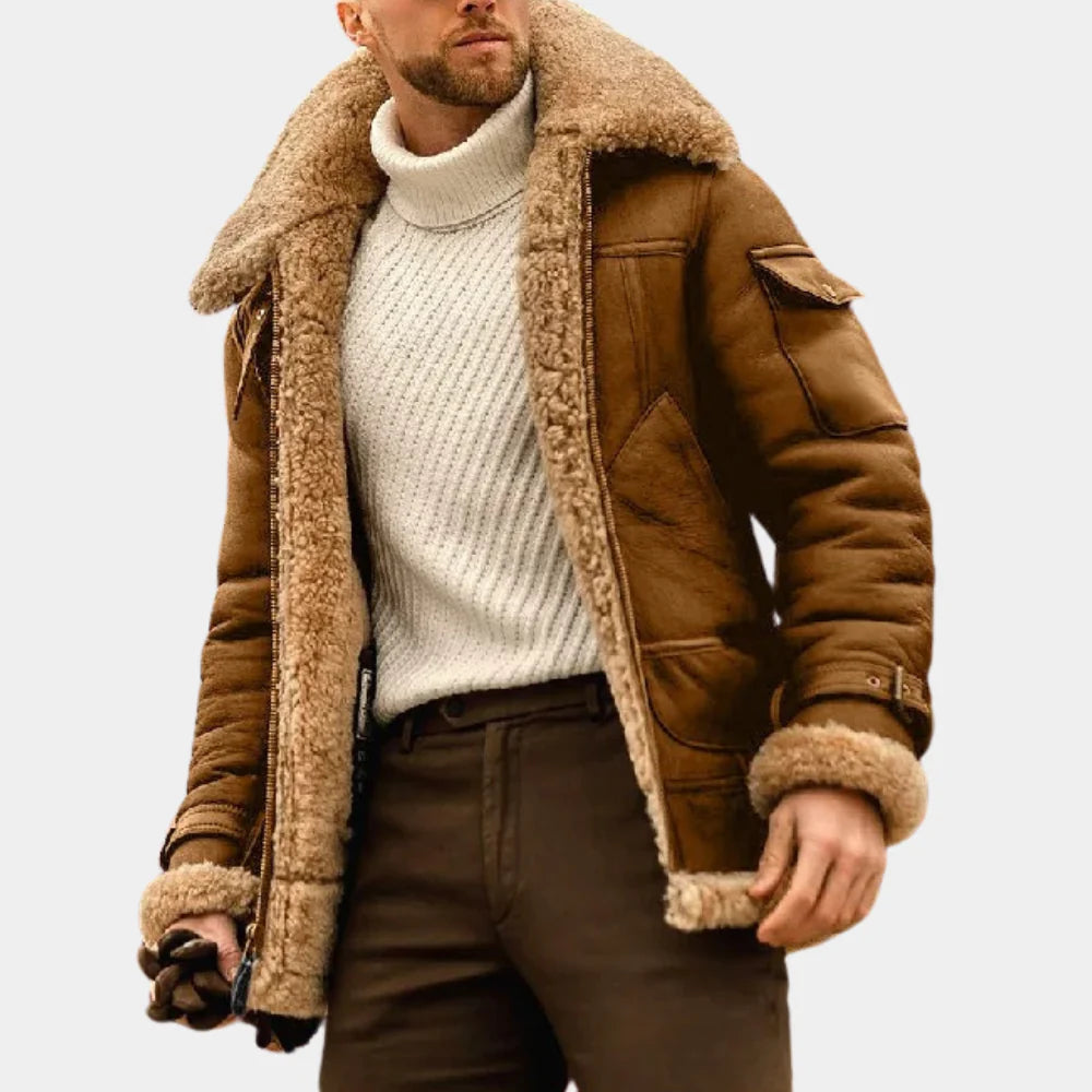 Modig Pilot Stil - Läder Vinterjacka för Män
