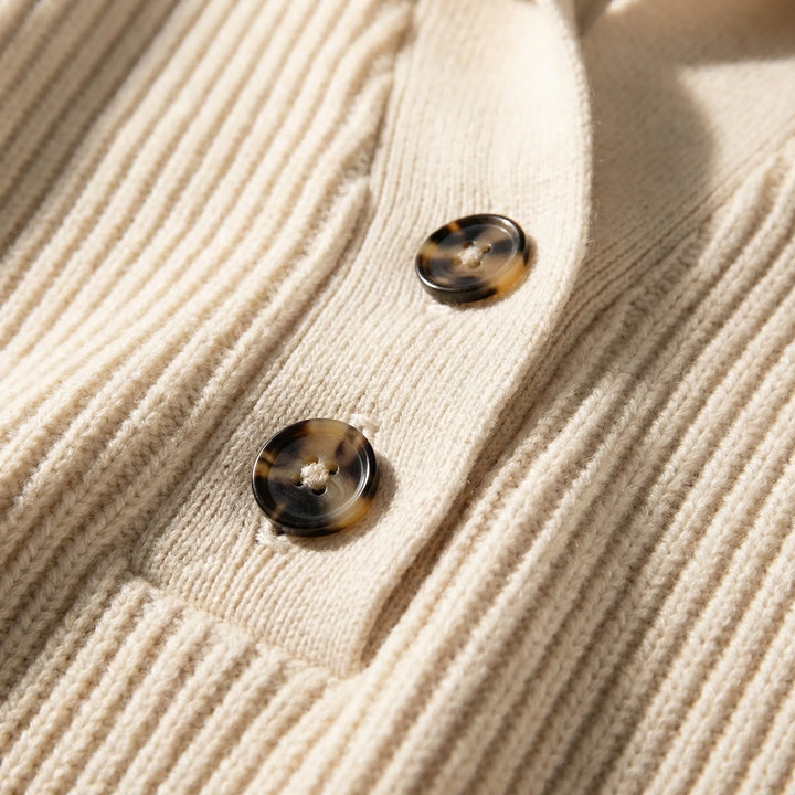 Lapriva - Ribbed Lapel Collar Pullover Sweater
