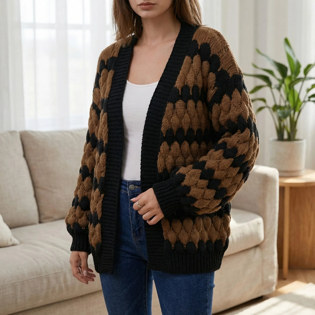 Layovex - Open-Front Textured Knit Cardigan
