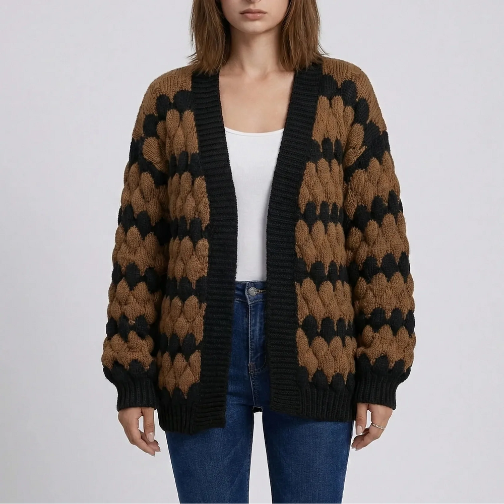 Layovex - Open-Front Textured Knit Cardigan