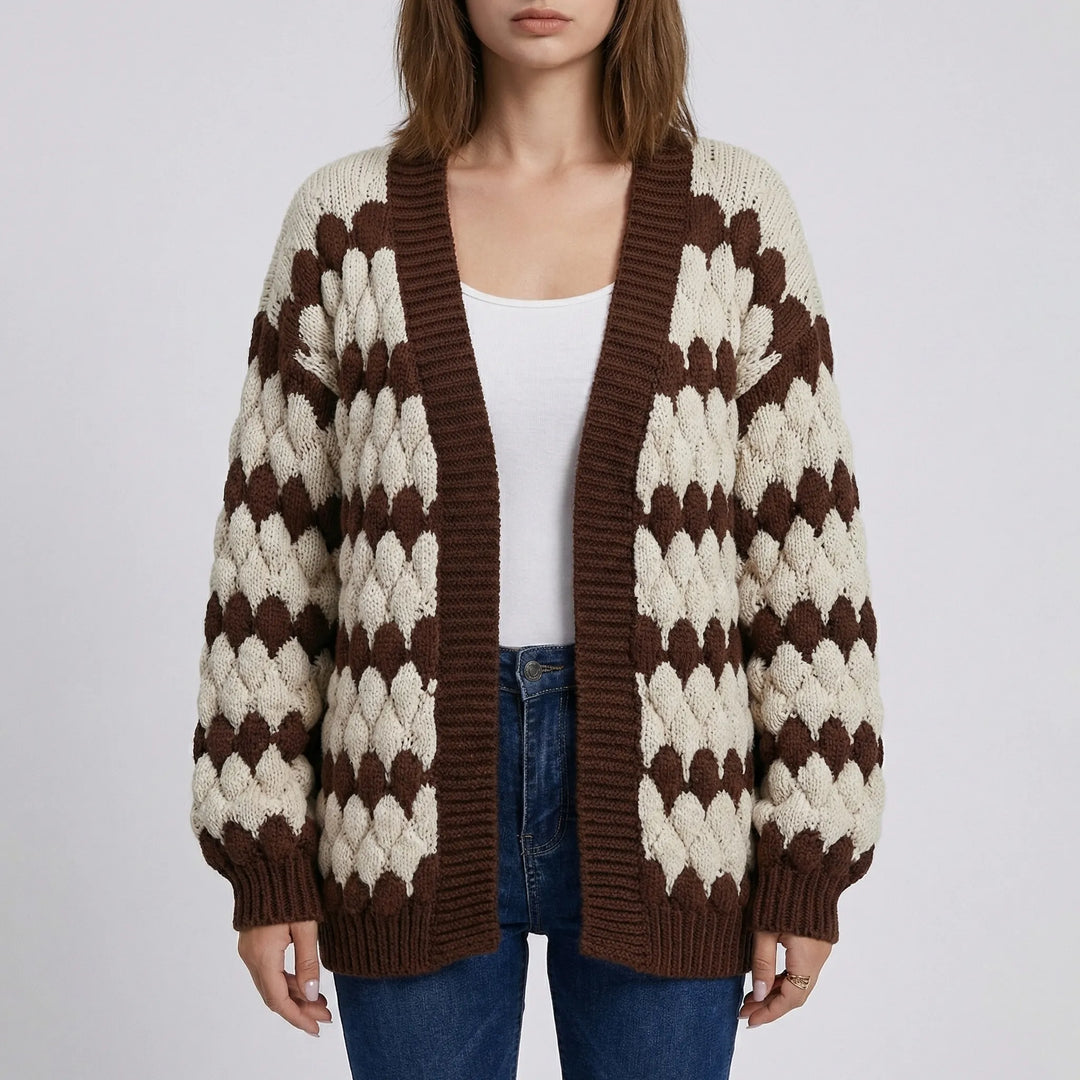 Layovex - Open-Front Textured Knit Cardigan