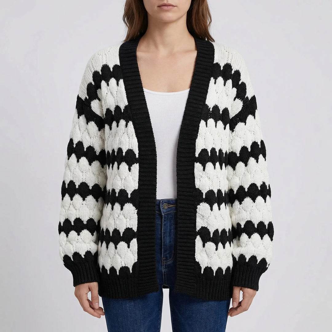 Layovex - Open-Front Textured Knit Cardigan