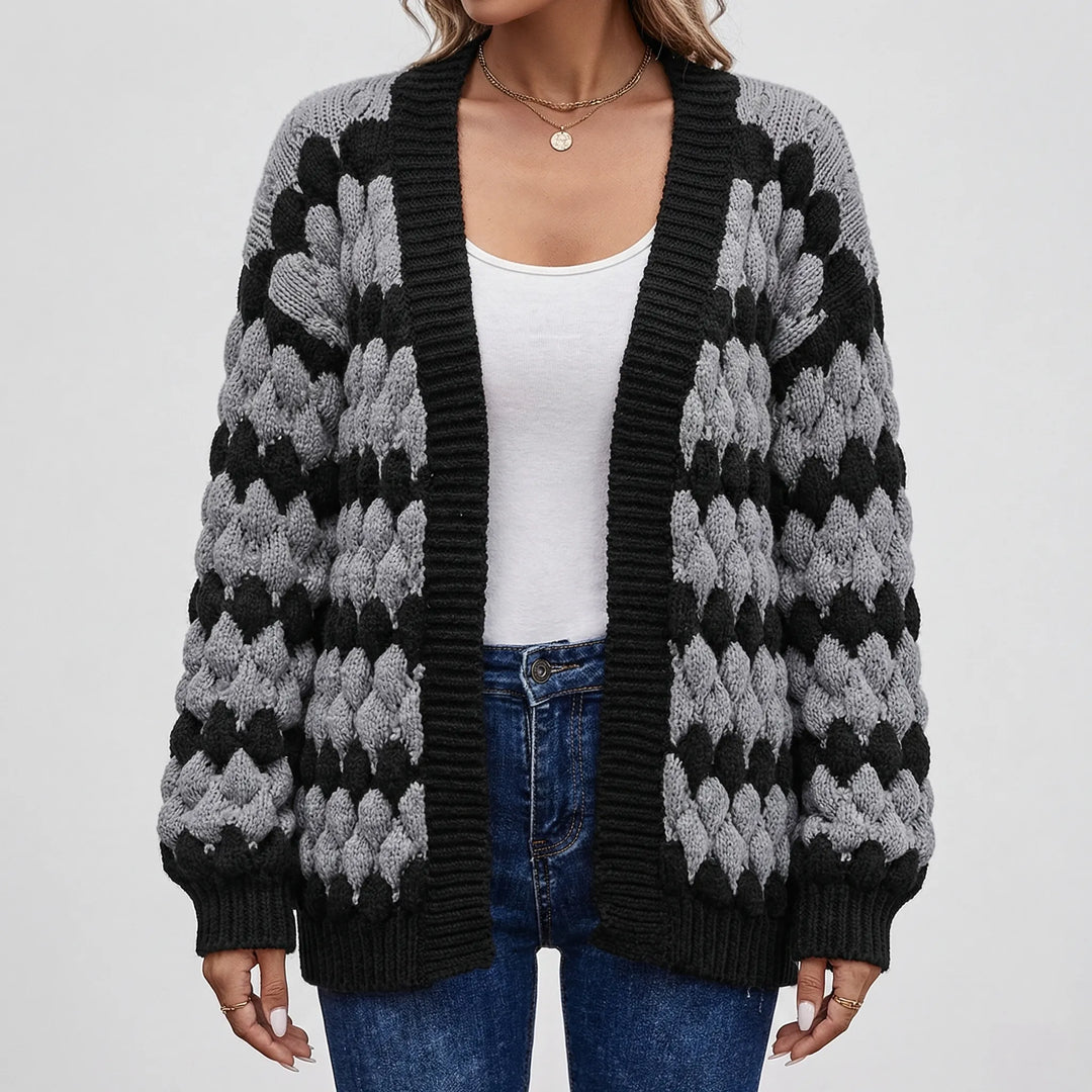 Layovex - Open-Front Textured Knit Cardigan