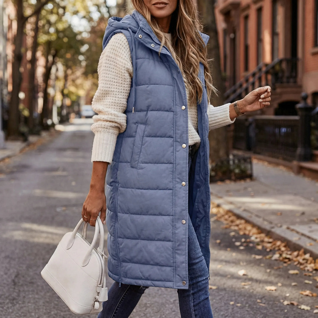 Layriva - Longline Hooded Sleeveless Puffer Vest