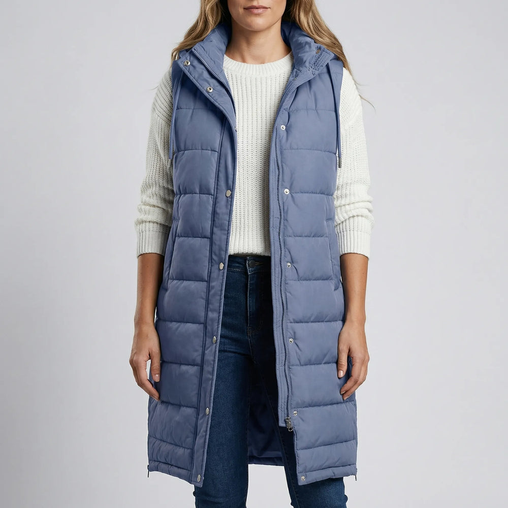 Layriva - Longline Hooded Sleeveless Puffer Vest