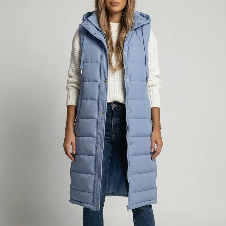 Layriva - Longline Hooded Sleeveless Puffer Vest