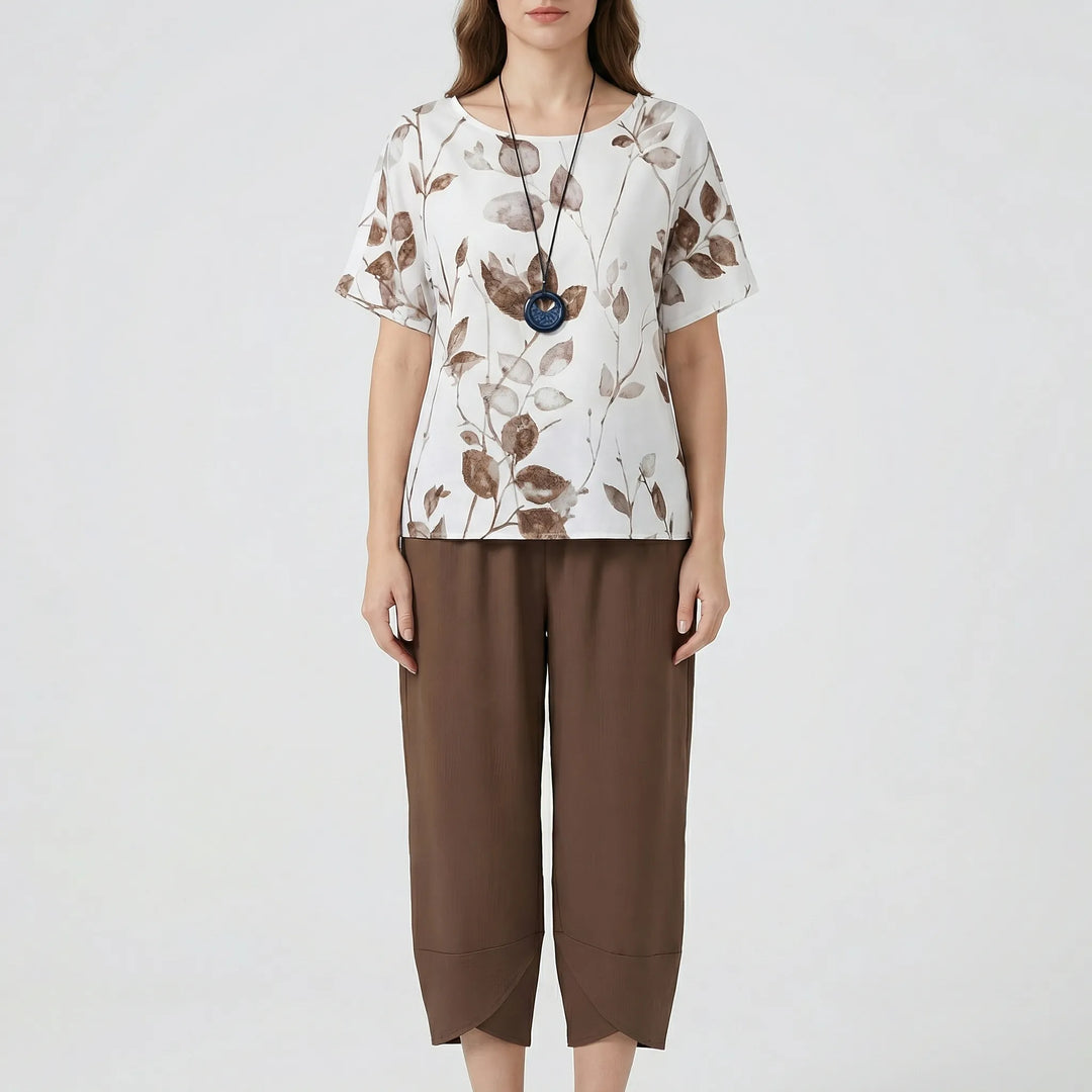 Leafenzo - Leaf Print Two-Piece Summer Set