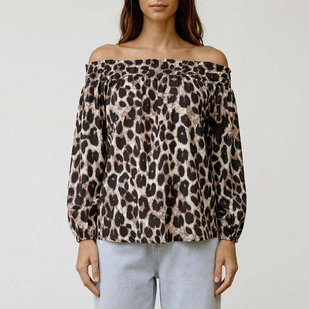 Leovella - Off-Shoulder Leopard Print Blouse