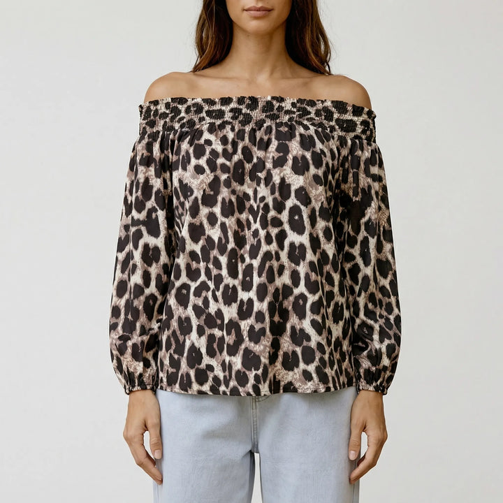 Leovella - Off-Shoulder Leopard Print Blouse