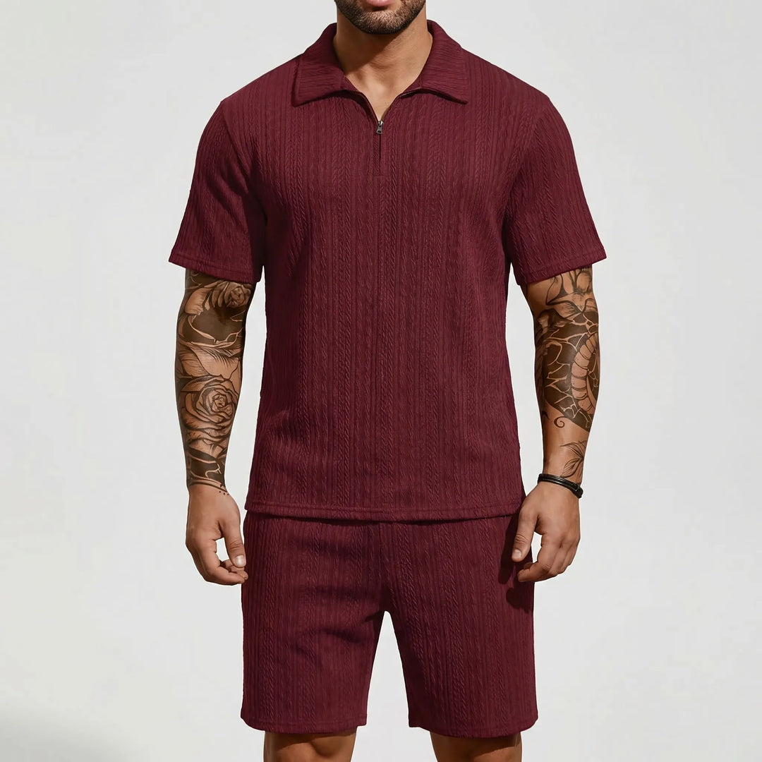 Loundrex - 2-Piece Quarter-Zip Polo And Shorts Set