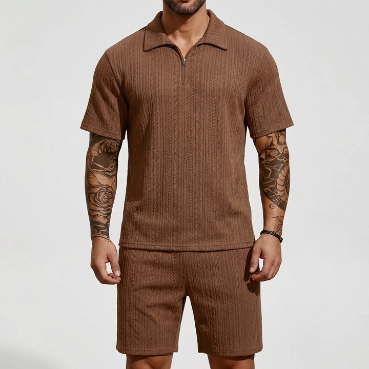 Loundrex - 2-Piece Quarter-Zip Polo And Shorts Set