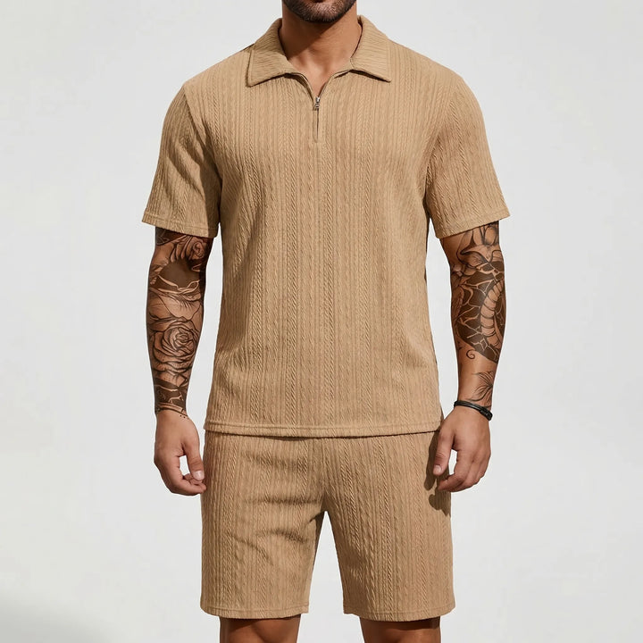 Loundrex - 2-Piece Quarter-Zip Polo And Shorts Set