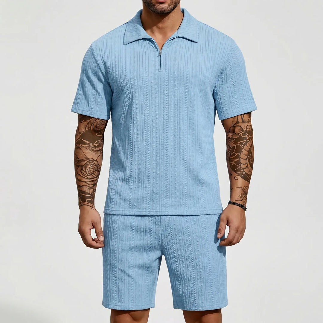 Loundrex - 2-Piece Quarter-Zip Polo And Shorts Set