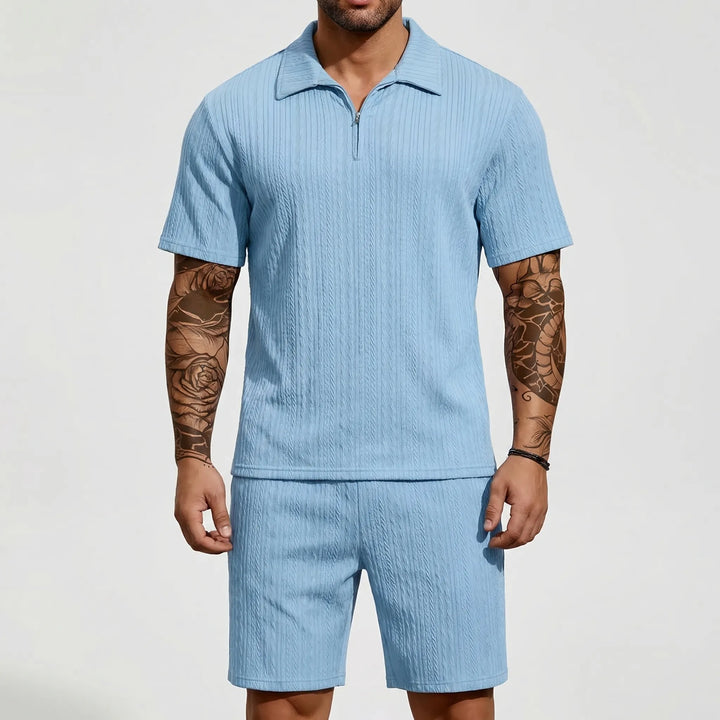 Loundrex - 2-Piece Quarter-Zip Polo And Shorts Set