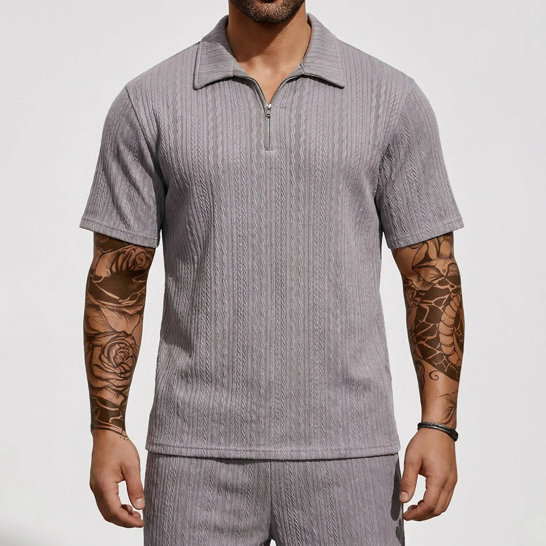 Loundrex - 2-Piece Quarter-Zip Polo And Shorts Set