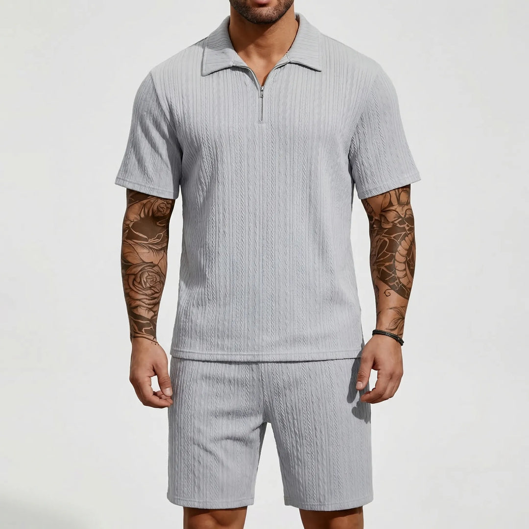 Loundrex - 2-Piece Quarter-Zip Polo And Shorts Set