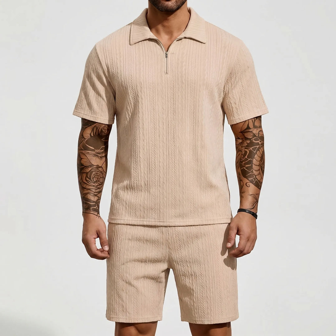 Loundrex - 2-Piece Quarter-Zip Polo And Shorts Set