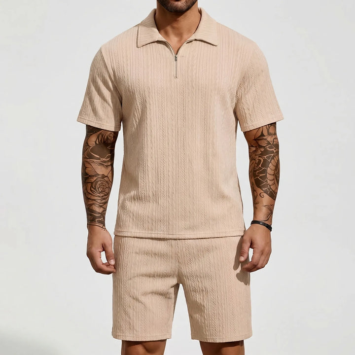 Loundrex - 2-Piece Quarter-Zip Polo And Shorts Set