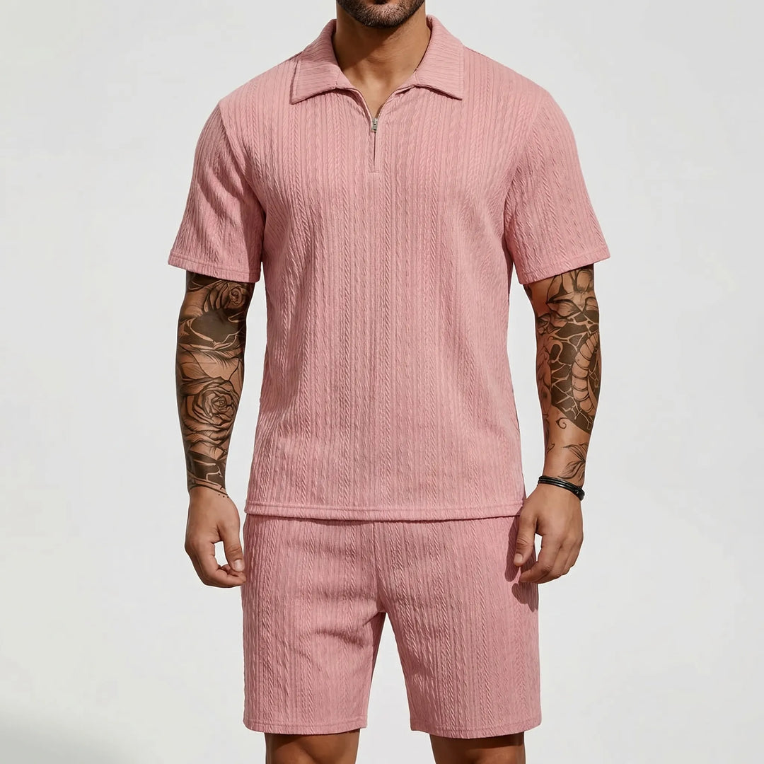 Loundrex - 2-Piece Quarter-Zip Polo And Shorts Set