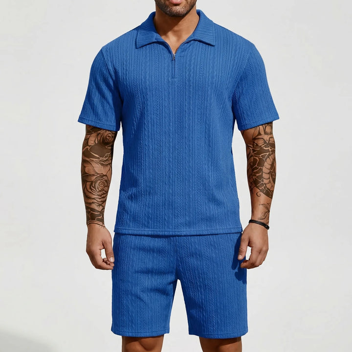 Loundrex - 2-Piece Quarter-Zip Polo And Shorts Set