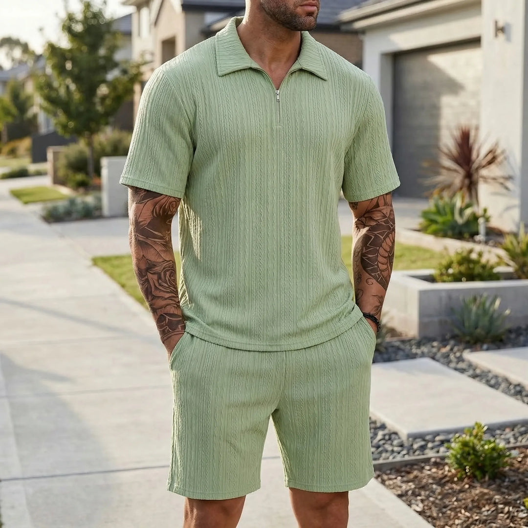 Loundrex - 2-Piece Quarter-Zip Polo And Shorts Set