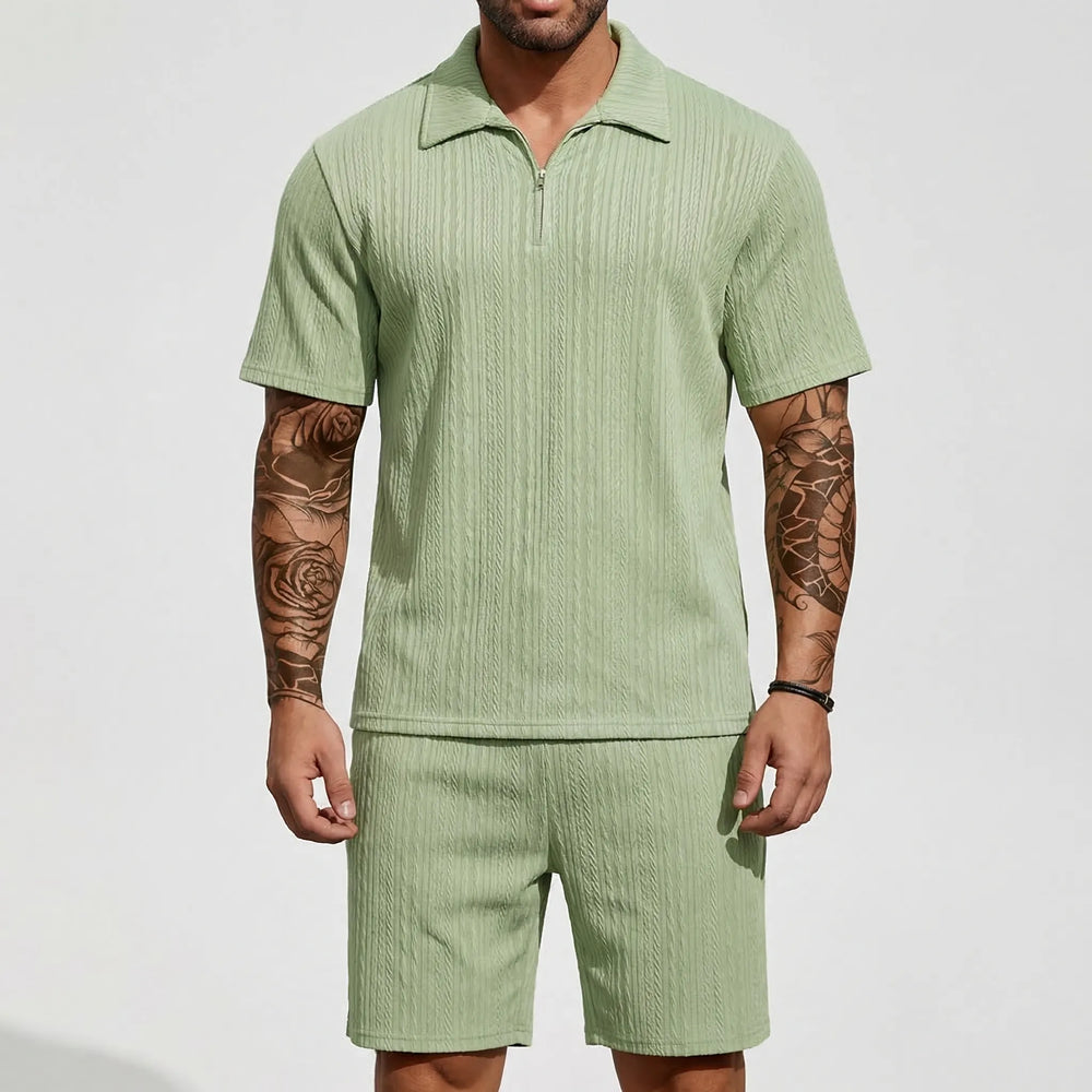 Loundrex - 2-Piece Quarter-Zip Polo And Shorts Set